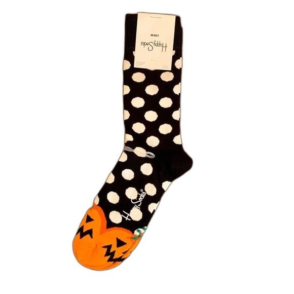 NWT Happy Socks Crew Unisex Polka Dot Pumpkin Halloween Socks M8-12 W10-12 - Picture 1 of 4